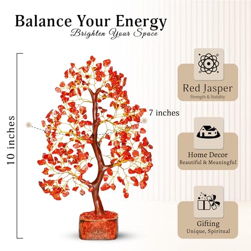 YATSKIA Red Jasper Crystals - Crystal Tree of Life - Gemstone Tree - Spiritual Items - Meditation Room Decor - Spiritual Decor - Reiki Gifts - Good Luck Charms - Metaphysical Gifts - color: Red Jasper (Golden Wire)