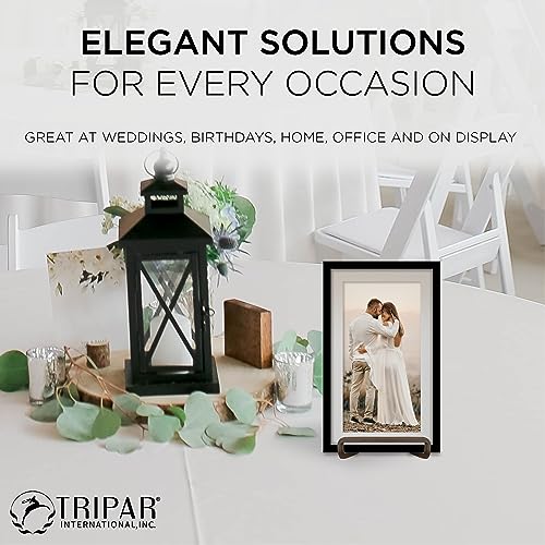 Tripar Square Metal Wire Stand, Mahogany Finish (3-Inch Depth) Tabletop Easel Sleek & Modern Look - Perfect for Books, Plates, Photos & More