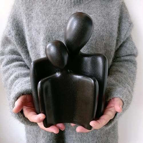 Hugging Couple Statues Ceramic Lover Figurine Embrace Characters - color: Black