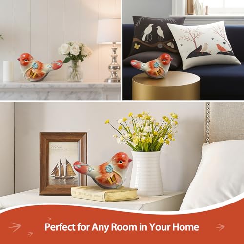 4.3 Inch Orange Hand-Painted Resin Bird Figurine, Ceramic Look High-Gloss Bird Sculpture Decor for Home Shelf Living Room Tabletop, Ideal Spring Housewarming Birthday Gift - color: Orange