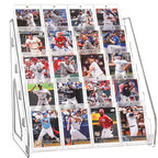 CELSOL Elevated 5 Tier Clear Acrylic Card Display Stand for Trading Cards, Sports Cards, Greeting Cards, Stickers – Slanted Holder for PSA Slabs, Vendors, Collectors & Retail (5 Tier 1 Pack)