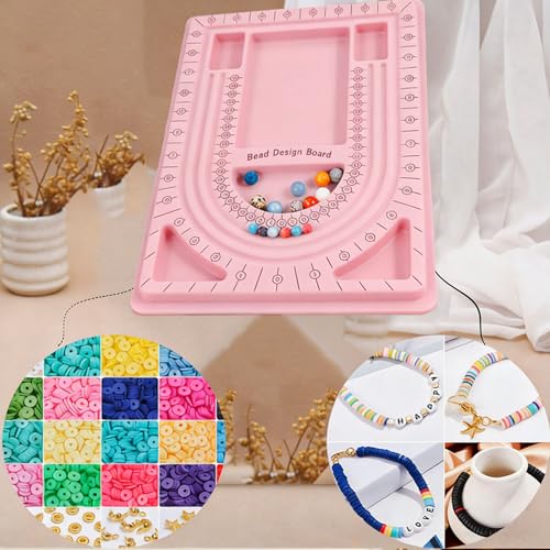 MIAO YUAN 4PCS Pink DIY Hand String Necklace Design Plates,Beaded Measuring Board Tray for Jewelry Bracelet Making,Flocking Dial Panel Tool for Beading - color: Pink