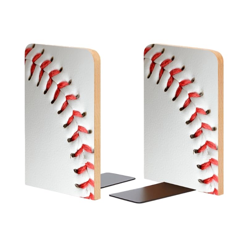 Wood Bookends Non-Slip Bookends Book Stand for Shelves Books/CD - Baseball Pattern