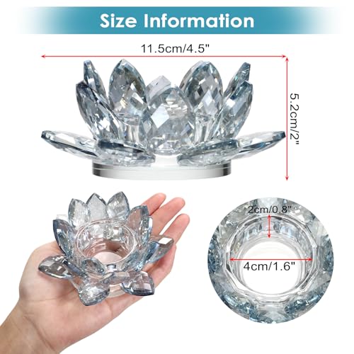 OwnMy Croatia Blue Crystal Lotus Flower Tealight Candle Holder Decor, Decorative Crystal Lotus Candle Lamp Sparkle Glass Flower Votive Candle Stand for Wedding Dining Table Centerpieces - color: Croatia Blue