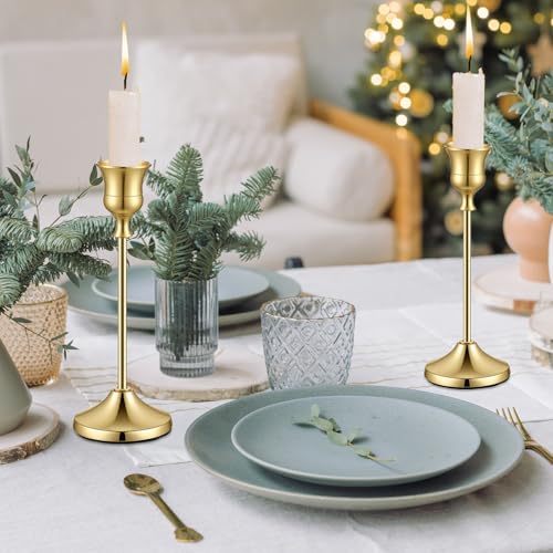 12 PCS Gold Metal Taper Candle Holders, Candlestick Holders, 7cm Diameter Taper Candle Holder Bulk for Table Centerpieces Candlesticks for Wedding Christmas Home Party Table Decor-23/19/16cm - color: 12pcs