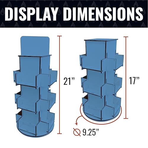 Rotating Display Stand, 3 Tier Wooden Organizer, 4-Sided Display Rack, 360 degree Spinning Multi-Pocket Tabletop Display Stand for Coasters, Stickers, Retail, Showcase, Tradeshow, 17”H, Blue - style: BLUE