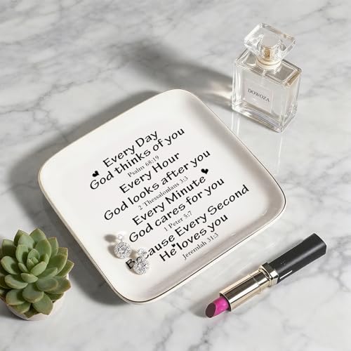 Christian Gifts for Women Faith Jewelry Dish, Religious Gifts Gifts for Women Birthday Christmas Ring Dish Jewelry Tray Gift -Every Second God He Loves You - style: Every Second God Loves You