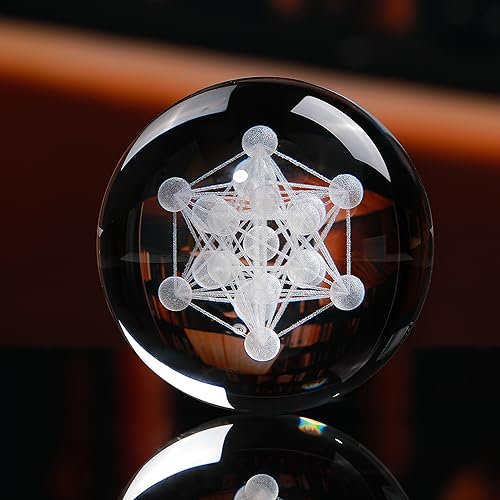 Qianwei 3D Metatron's Cube Crystal Ball with LED Colorful Lighting Touch Base - Flower of Life Night Light - Grid Sacred Geometry Sphere for Meditation Decor Spiritual Decor - style: Metatron's Cube