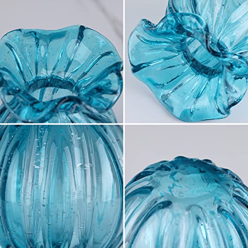 Blown Glass vase, Green Glass vase, Modern Art vase, Wide Mouth vase for Living Room Wedding Table Office centerpieces with Flowers. - color: A1