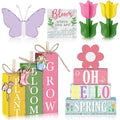 Vercraft 11 Pcs Spring Table Decorations Tulips Tiered Tray Decor Butterflies Home Centerpiece Decorative Wood Books Table Top Decor Flower Wooden Sign for Party Supplies - style: Spring