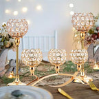 VINCIGANT Set of 3 Gold Candle Holders Wedding Table Centerpieces,Tealight Candlestick Candelabra Stand with 3 Arms for Fireplace Home Living Room Decor,Valentine's Day Housewarming - size: 1 Piece 8.3" tall & 2 Pieces 13" tall