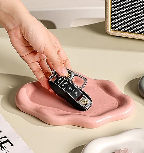 Ceramic Jewelry Dish for Women, Jewelry Tray Trinket Dish Vanity Tray, Cloud Jewelry Plate, Watch Keys Tray Ring Dish Holder for Mother's Day/Christmas/Thanksgiving/BirthdayGift, Spotted Pink - color: Spotted Matte Pink