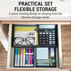 MyGift Modern Geometric Diamond Pattern Black Metal Wire Tabletop Organizer Trays, Office Desk Supplies Nesting Bins, Makeup Accessories Drawer Storage, 3 Piece Set - color: Black
