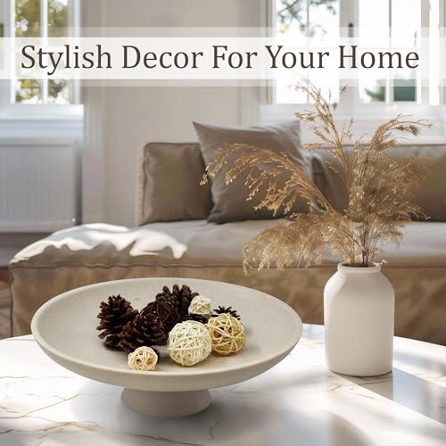 LIN CHUAN Large Decorative Bowl, Modern Resin Pedestal Bowl for Home Decor, Stylish Fruit Bowl for Kitchen Counter, Chic Key Holder for Entry Table, Beige - color: Beige