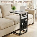 AMHANCIBLE C Shaped End Table with Charging Station, TV Tray Set of 2, Couch Tables with Storage Bag, Slide Under Sofa Side Table with USB Ports and Outlets for Living Room, Grey HET04CGY - color: Grey