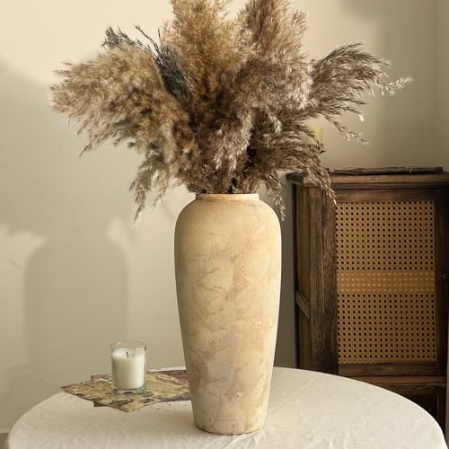 Ceramic Rustic Farmhouse Vase, 15 Inch Beige Flower Vases for Home Decor, Rustic Pottery Vase for Table Centerpieces & Living Room, Farmhouse Ceramic Vases for Entryway & Wedding Gifts - color: Beige, size: Large