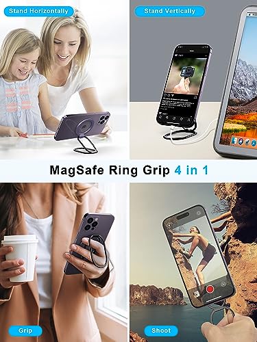 【2025 Upgraded】 Mag Safe Phone Ring Holder, SUPERONE Adjustable Magnetic Kickstand & Removable Phone Grip Compatible with Wireless Charging Only for iPhone 17 & 16 & 15 & 14 & 13 & 12 Series - Purple - color: Purple