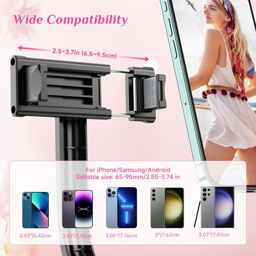 Selfie Stick Tripod with Fill Light, All in One Extendable Selfie Stick with Detachable Wireless Remote, Flexible Phone Tripod Stand Compatible with iPhone/Galaxy, Compact Size & Lightweight - style: Black & With Light