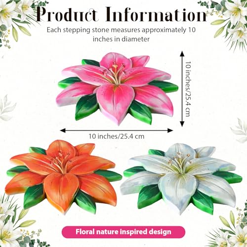 Cinnvoice 3 Pack Garden Stepping Stone Outdoor, Decorative Dimensional Resin Stepping Stones for Patio Pathway Landscaping Walkway Sculpture Yard Backyard Lawn(Lily,10 Inches) - size: 10 Inches, style: Lily