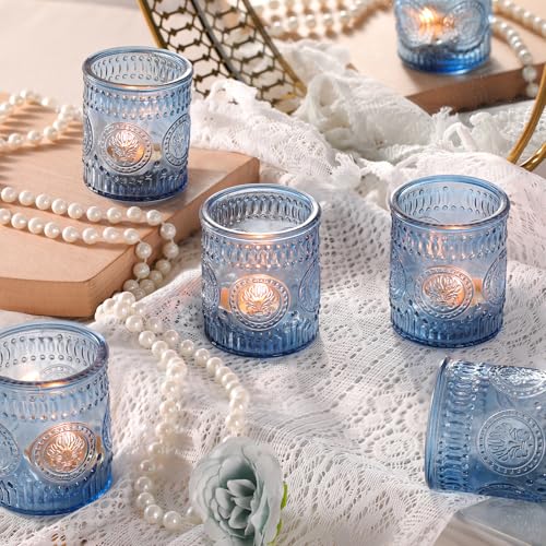 MATAHUM 36 Pcs Blue Votive Candle Holders, Tea Light Candle Holders for Wedding Centerpiece, Glass Candle Holders for Table Centerpiece, Home and Party Decorations - color: Blue, size: 36pcs