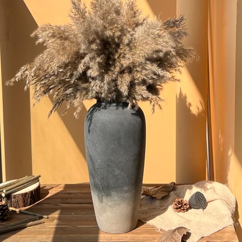 15 Inch Rustic Ceramic Vase, Black Flower Vase for Centerpieces, Farmhouse Decor for Living Room, Entryway & Kitchen, Vintage Pottery Vase for Wedding Gifts - color: Black, size: Large