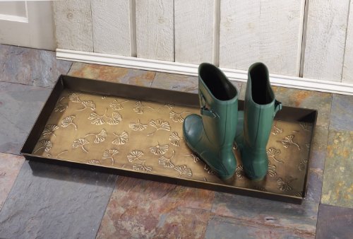 HF by LT Gingko Pattern Metal Boot, 30 x 13 inches, Antique Brass Finish - color: Gingko Pattern, Antique Brass Finish
