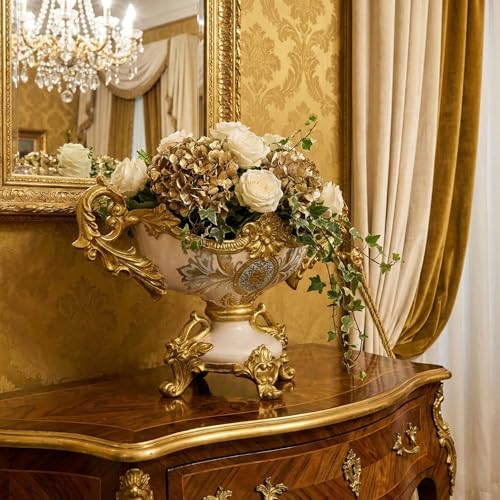 Celine Crowned Centerpiece, Gold-and-White Table Vase for Centerpieces, 19 Inches x 12 Inches