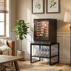 Homieasy End Table, 20 Inch Square End Table, Mini Fridge Stand with 2-Tier Storage Shelves, Industrial Wood Side Table Small Table Stand for Living Room, Bedroom, Office, Black - color: Black