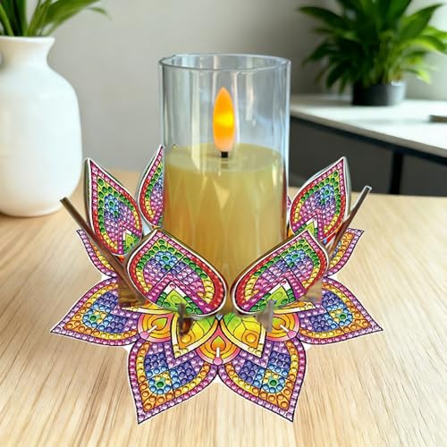 5D DIY Diamond Art Painting PVC Flower Candle Holders Tealight/Tea Light/Votive Candle Holder, for Table Centerpiece Home Décor Party Wedding Dinning-Flower-1 - color: Flower-1
