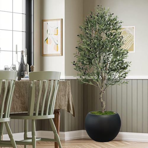 Panlaolao 13.5 H x 17" Dia (12" Pot Opening) Round Fiberstone Planter with Drainage Hole, Black, Indoor/Outdoor Large Plant Pot for Home Patio Garden, Ideal for Large Plants - color: Black, size: 17 Inch