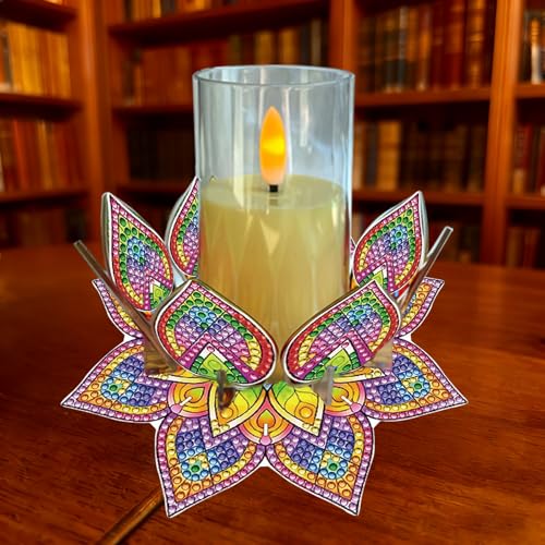 5D DIY Diamond Art Painting PVC Flower Candle Holders Tealight/Tea Light/Votive Candle Holder, for Table Centerpiece Home Décor Party Wedding Dinning-Flower-1 - color: Flower-1