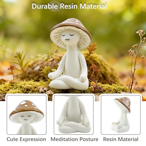Meditation Mushroom Resin Statues – Cute Yoga Mushroom Figurines for Desk, Home, Office & Garden Decor – Zen Resin Sculptures for Living Room, Patio, Tabletop & Backyard (1 Pack, Mushroom) - size: 1 Pack