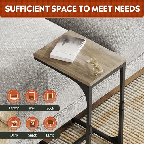 WLIVE C Shaped End Table, Small Couch Side Tables with Metal Frame, Sofa Table TV Tray for Living Room, Bedroom, Greige - color: Greige