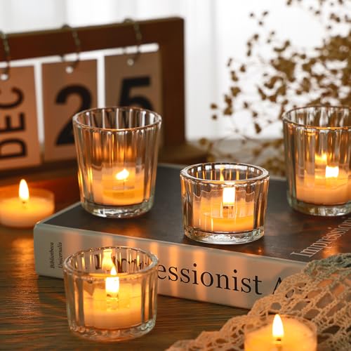 SUPMIND 24 Pcs Ribbed Clear Votive Candle Holders – Glass Tea Light Candle Holder for Weddings, Baby Showers, Home Decor, Party Centerpieces, and Table Decoration - color: Clear