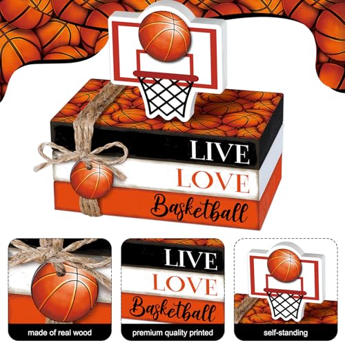 Briwooody 5 Pcs Basketball Decoration Farmhouse Wooden Mini Book Stack Sport Ball Party Table Centerpieces Senior Night Basketball Decor for Locker Room Home Bedroom Office Desk Tiered Tray Shelf - style: Basketball