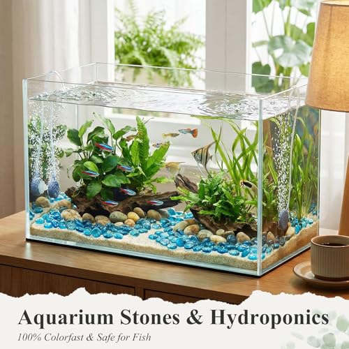 DomeStar 2LB Light Blue Flat Glass Marbles, Decorative Marbles for Vases Aquarium Pebbles Fish Tank Rocks Vase Fillers DIY Crafts Table Scatter Decor - color: Light Blue