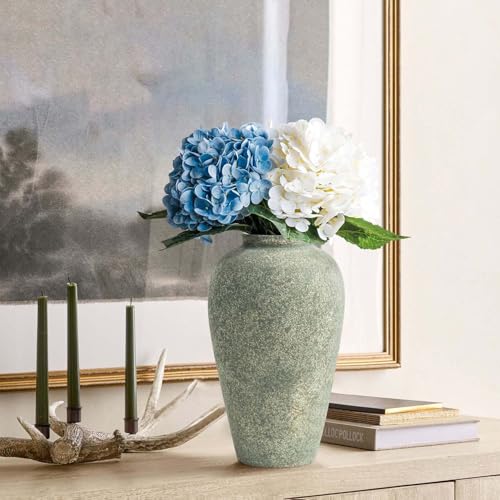 Ceramic Flower Vase Home Decor - 9.2 inch Large Farmhouse Table Vases, Rustic Decorative Vases for Kitchen Living Room Coffee Dining Shelf Mantel Decoration - color: Farmhouse Green-9.2"