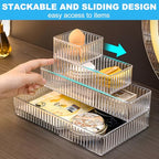 HOTOOLME 7PCS Clear Drawer Organizers Bins, 4 Size Stackable Makeup Drawer Organizer, Desk Plastic Drawer Storage Trays, Bathroom Drawer Storage for Cosmetics, Office Supply, Kitchen Utensils - style: 7 Pack