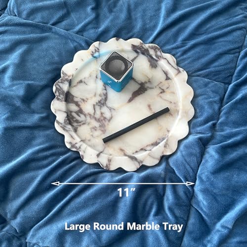 11" Round Marble Tray with Scalloped Edge, Calacatta Viola Marble Decorative Tray for Coffee Table - color: Calacatta Viola