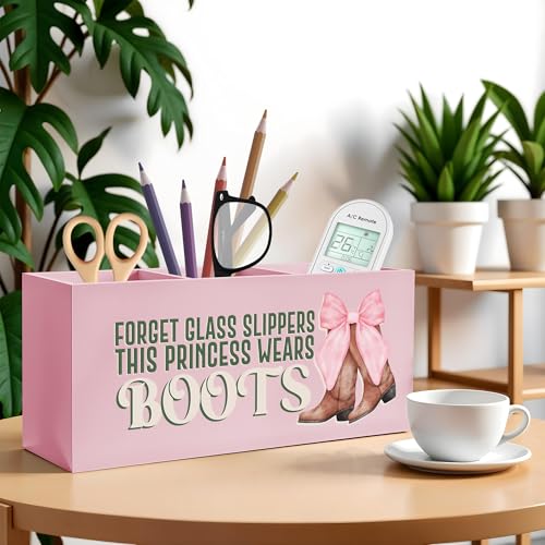 Coquette Pink Bow Cowgirl Makeup Brush Toothbrush Holder, Cowgirl Gifts, Pink Western Wooden Pen Pencil Holder Organizer for Home Office Desk Accessories, Western Gifts for Women - color: Color-Desk accessories pink 20
