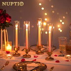 NUPTIO Hurricane Candle Holder for Centerpiece: Set of 2 Metal Taper Candle Holders with Glass Cylinders - Gold Candlestick Holders for Birthday Valentine Dinner Table Decor - size: 2 Pcs