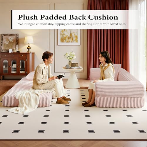Boneless Couch Versatile Couches for Living Room No-Install Sofa Bed Corduroy Futon Soft Cloud Couch with Pillows for Bedroom Game Movie (Pink, 76") - color: Pink