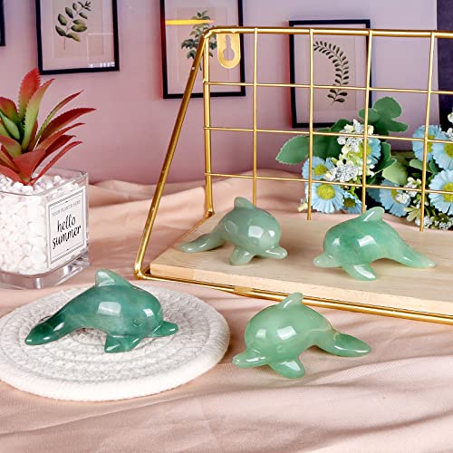 3" Green Aventurine Crystal Dolphin Figurines Jade Dolphins Sea Animal Statue Gemstone Sculpture Collectible Gifts Home Office Garden Decor