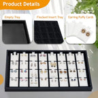 Ikee Design 2 Pcs Set Black Earring Display Tray with 32 Earring Cards Organizer, Jewelry Tray Display for Stud Earring Collection, 100pcs Earring Puffy Cards, 14 3/4W x 8 1/4D x 1H in, White, Black - color: Large Earring Card