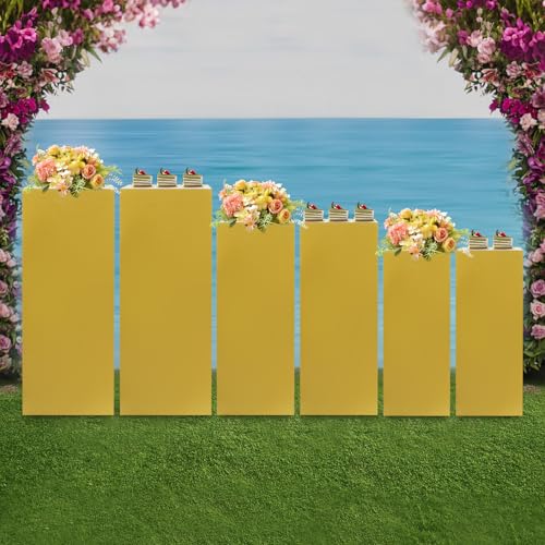 3/6 PCS Square Tall Pedestal Stand Metal Square Pedestal Stand Tall Pedestals Cake Stands for Party Wedding Birthday (Gold, 6Pcs) - color: Gold, size: 6Pcs