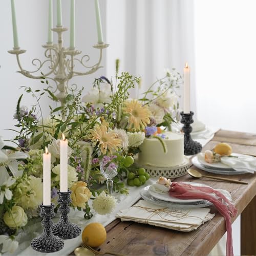 Glass Candlestick Holders Set of 2，Taper Candle Holders Fit 0.8 Inch Candles, Crystal Decorative Candle Stand Centerpiece for Table Wedding Dinning Party 4 Inch Tall (Black) - color: Black