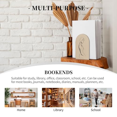 Single Line Minimalist Female Bookends for Shelves 2 Pcs Wooden Book Stopper Organizer for Home Office Libraries