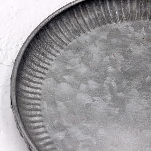Funerom 9.8 inch Small Round Galvanized Metal Tray Decorative Tray Corrugated Edges - size: 9.8"