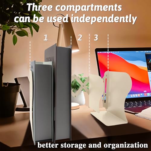 Adjustable Bookends Non Skid Decorative Bookends,Metal Bookend for Heavy Books,Bookshelf Organizer Holder for Books and Magazines for Desk(Beige) - color: Beige