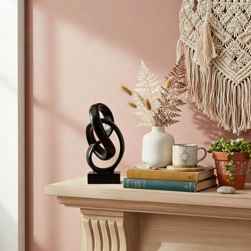 Black Knot Decor for Coffee Table Book,Abstract Art Mid Century Modern Decor for Bookshelf Entryway TV Stand,Minimalist Knot Sculpture for Home Living Room,Centerpiece Table Decorations (Black) - color: Black